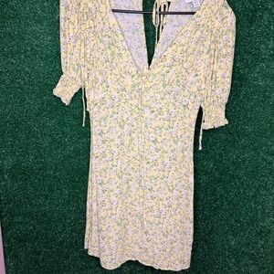 Topshop Yellow Floral Puff Sleeve Mini Dress Women's US 2 Cottagecore
